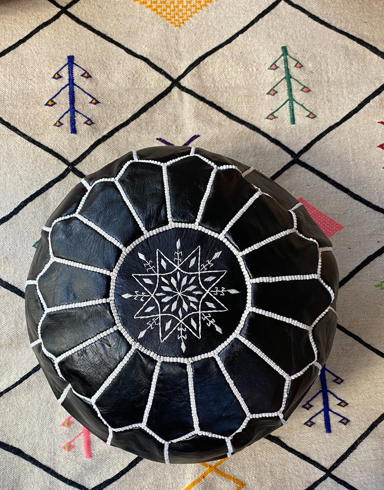 Black Leather Pouf