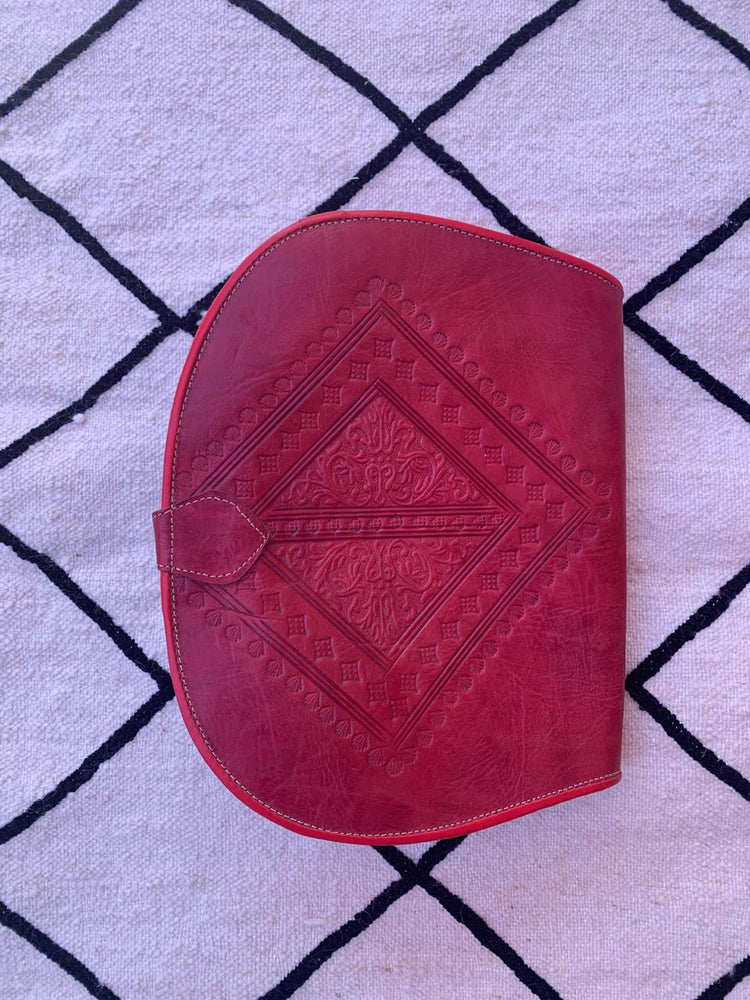 Red Leather Crossbody Handbag with Diamond Shape