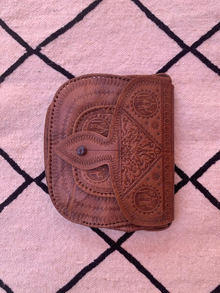 Dark Brown Leather Crossbody Handbag with Button