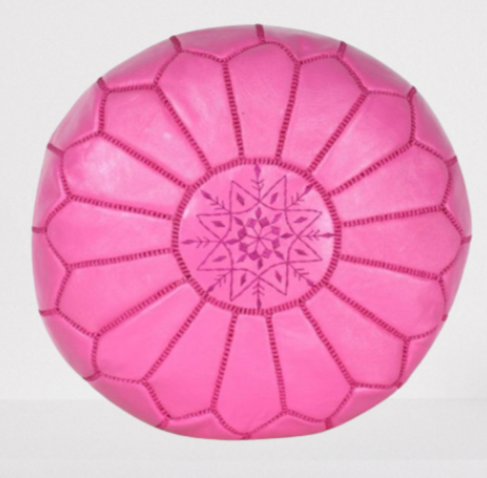 Pink Leather Pouf