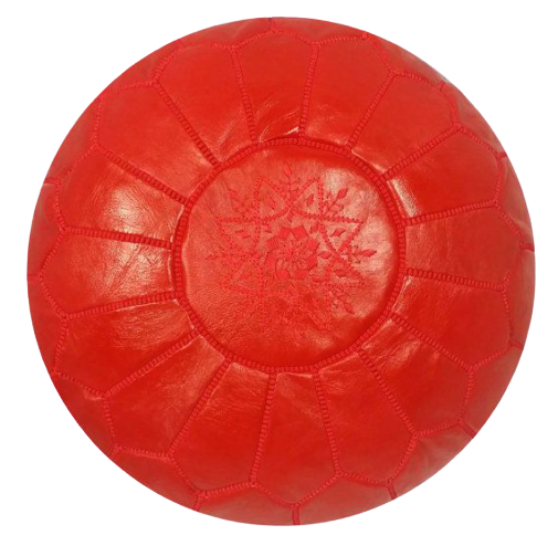 Red on Red Leather Pouf