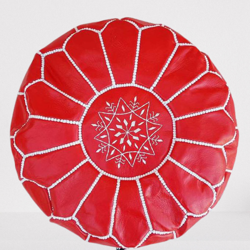 Red Leather Pouf