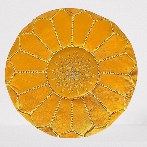 Yellow Leather Pouf