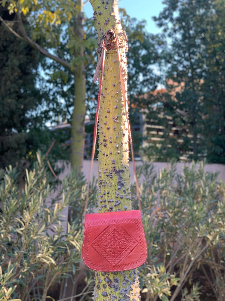 Dark Orange Leather Crossbody Handbag with Diamond Shape