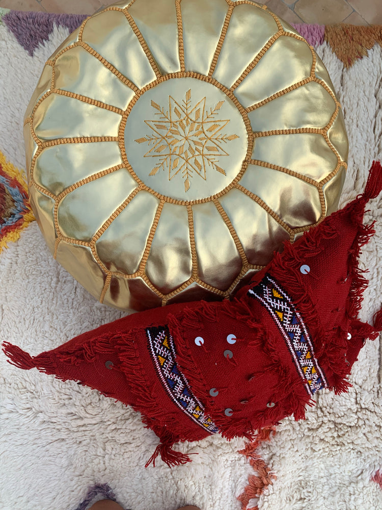 Gold Faux Leather Pouf